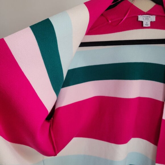Crown and Ivy Rainbow Striped Relaxed Open Front Sweater/Jacket (Size: M) - Picture 6 of 14